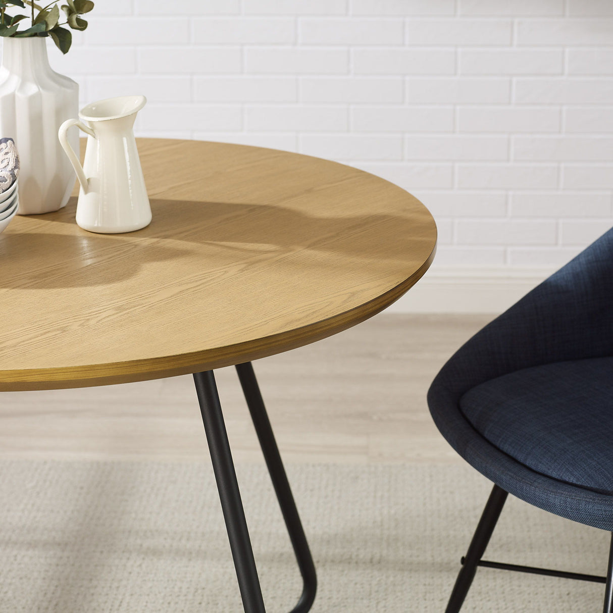 Modern Curved X Base Round Dining Table - English Ash by Walker Edison | Bel Furniture