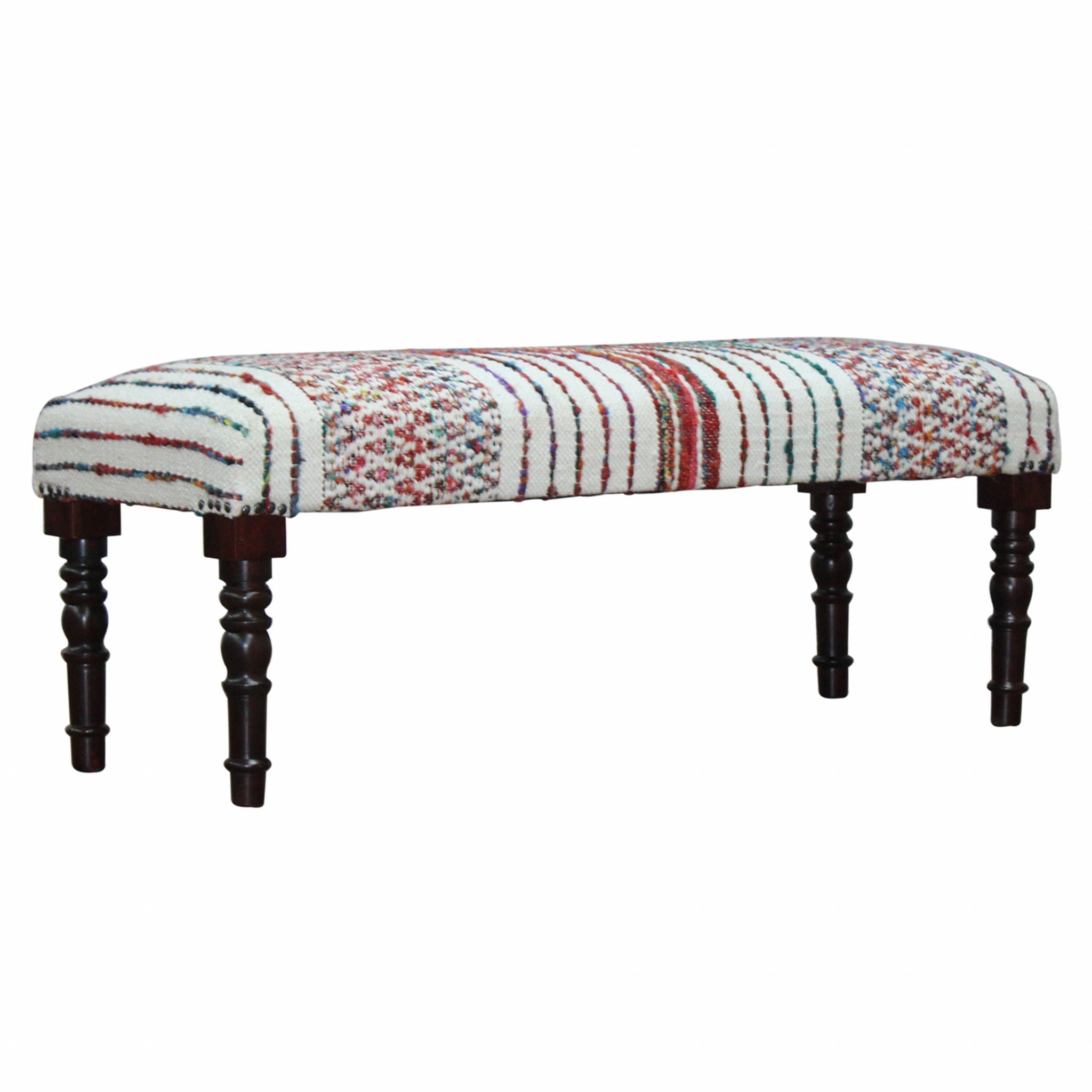 Leg Chevron Stripe Upholstered Bench - Ivory Red / Pink Black