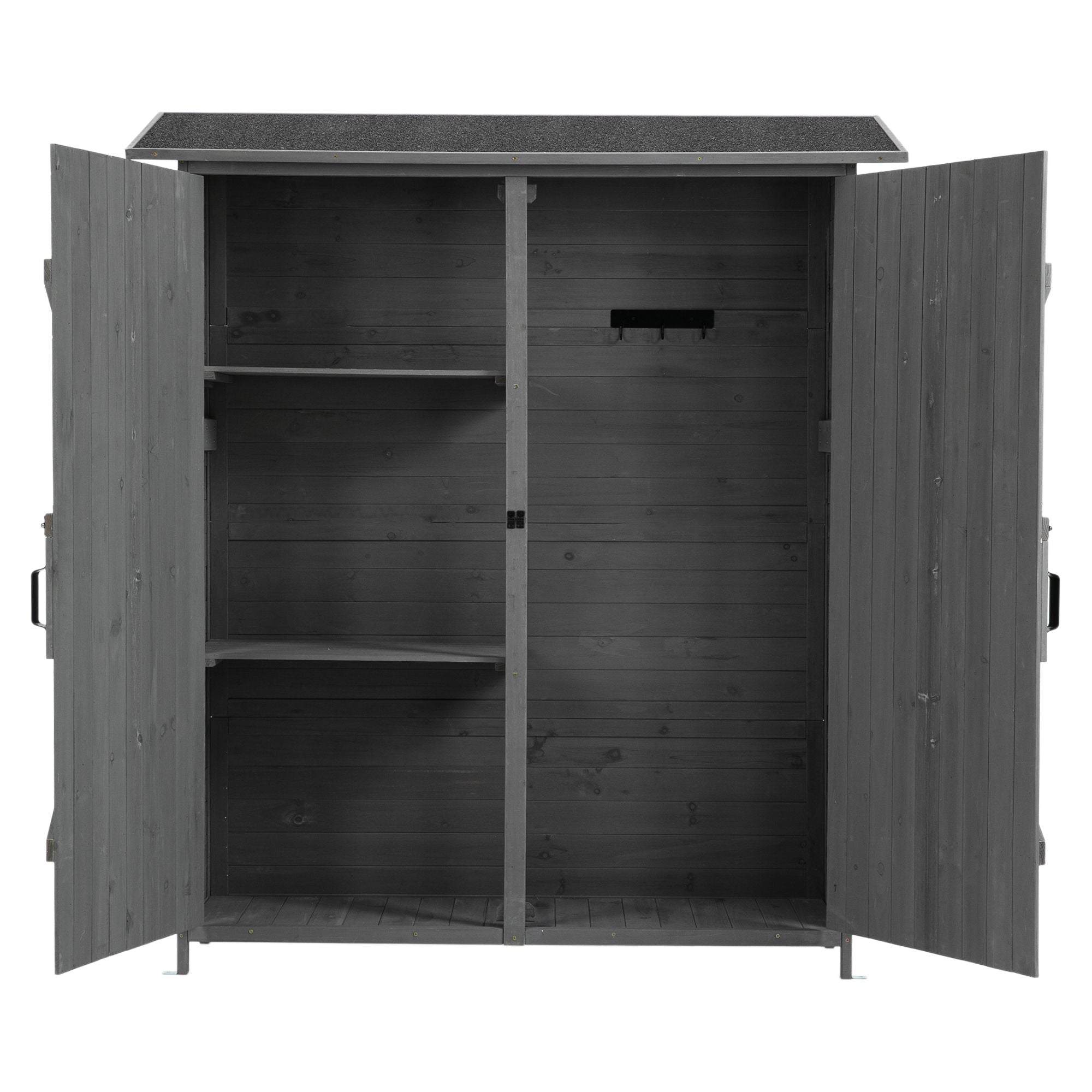 Outdoor Storage Shed With Lockable Door, Wooden Tool Storage Shed With Detachable Shelves & Pitch Roof