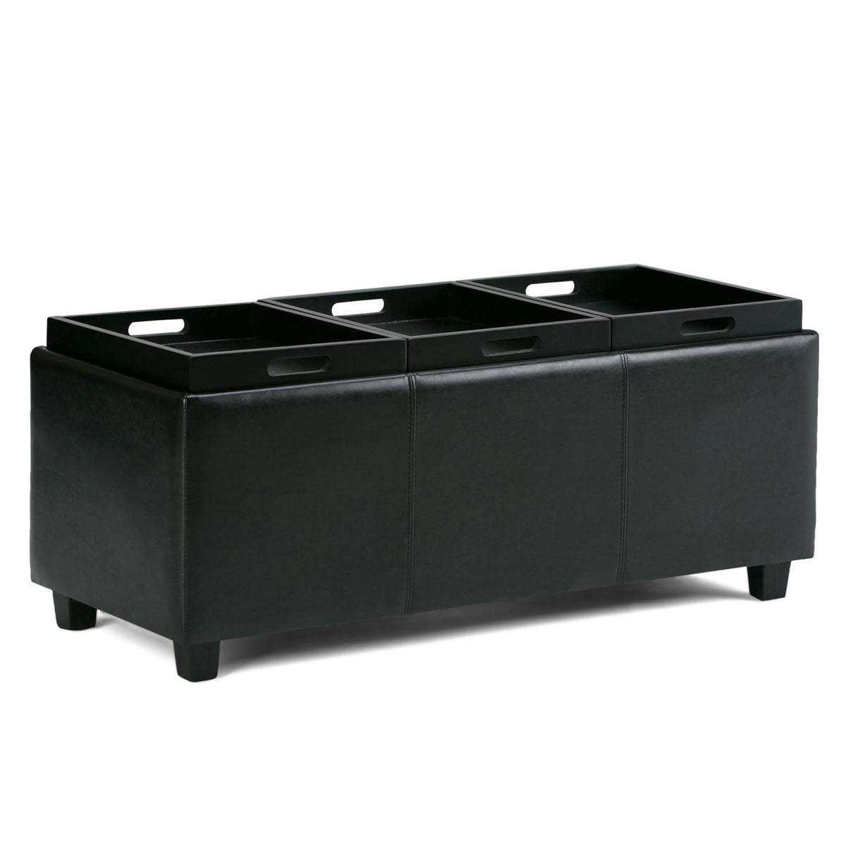 Avalon - Upholstered Storage Ottoman Black Faux Leather by Simpli-Home | Bel Furniture