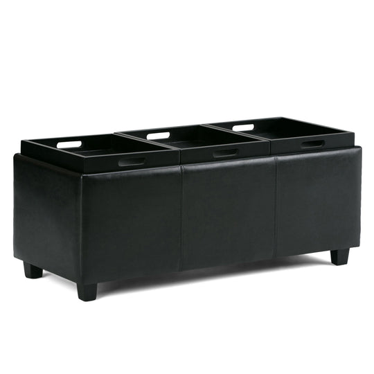 Avalon - Upholstered Storage Ottoman Black Faux Leather by Simpli-Home | Bel Furniture