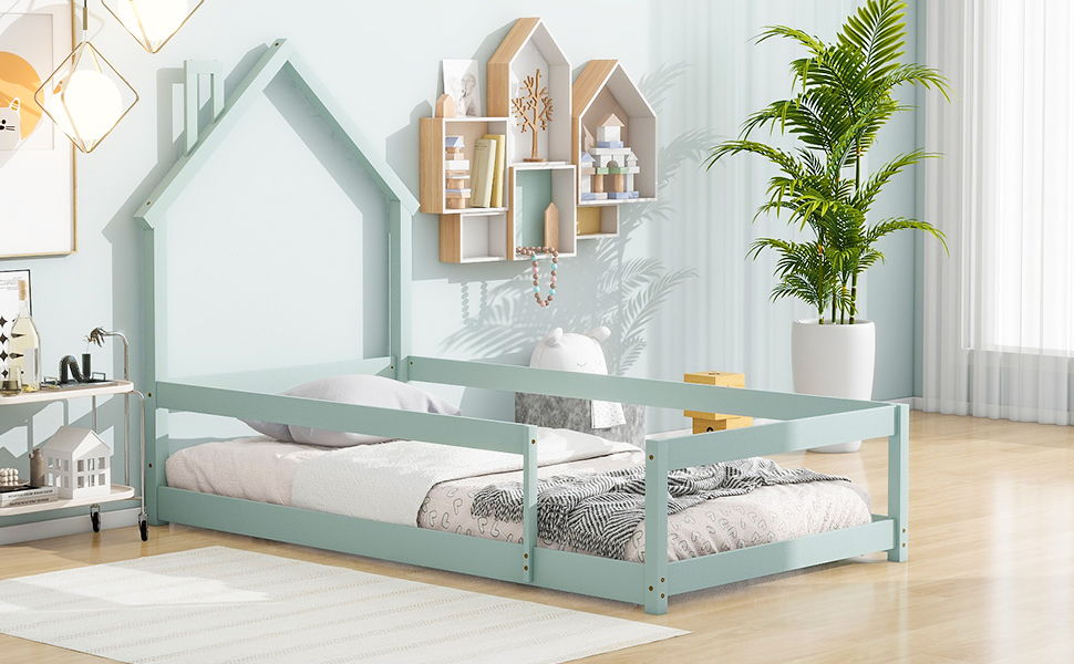 Wood Bed With House Shaped Headboard Floor Bed With Fences