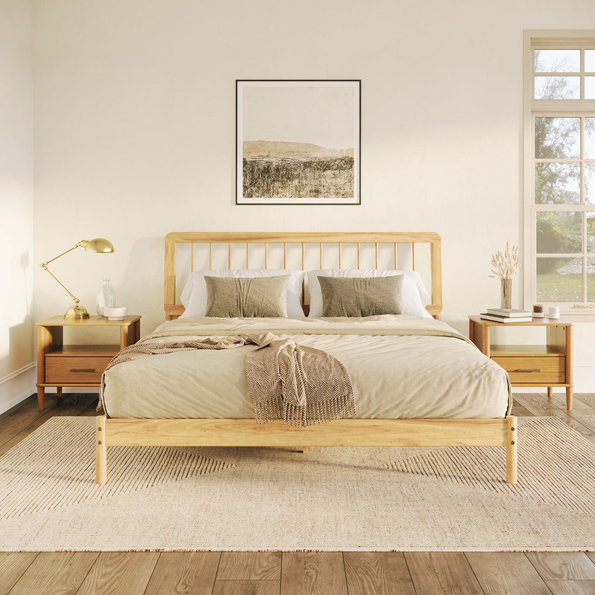 Mid-Century Modern Solid Wood Spindle Bed by Walker Edison | Bel Furniture