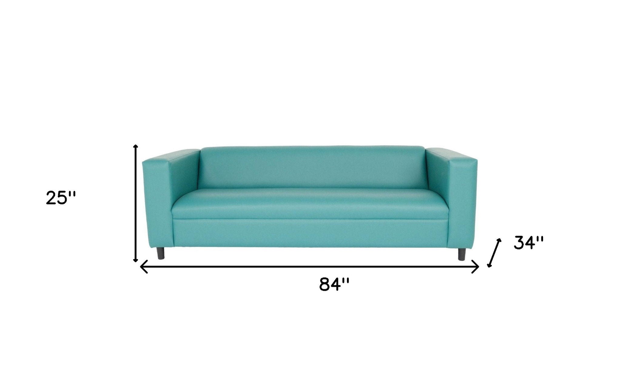 Faux Leather Sofa With Black Legs - Blue