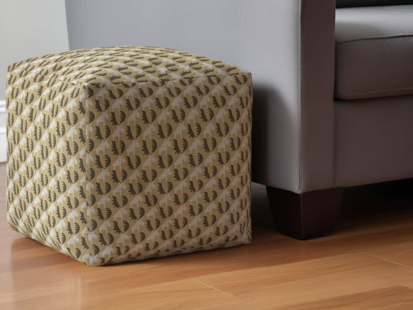 Cotton Animal Print Pouf Ottoman - Beige