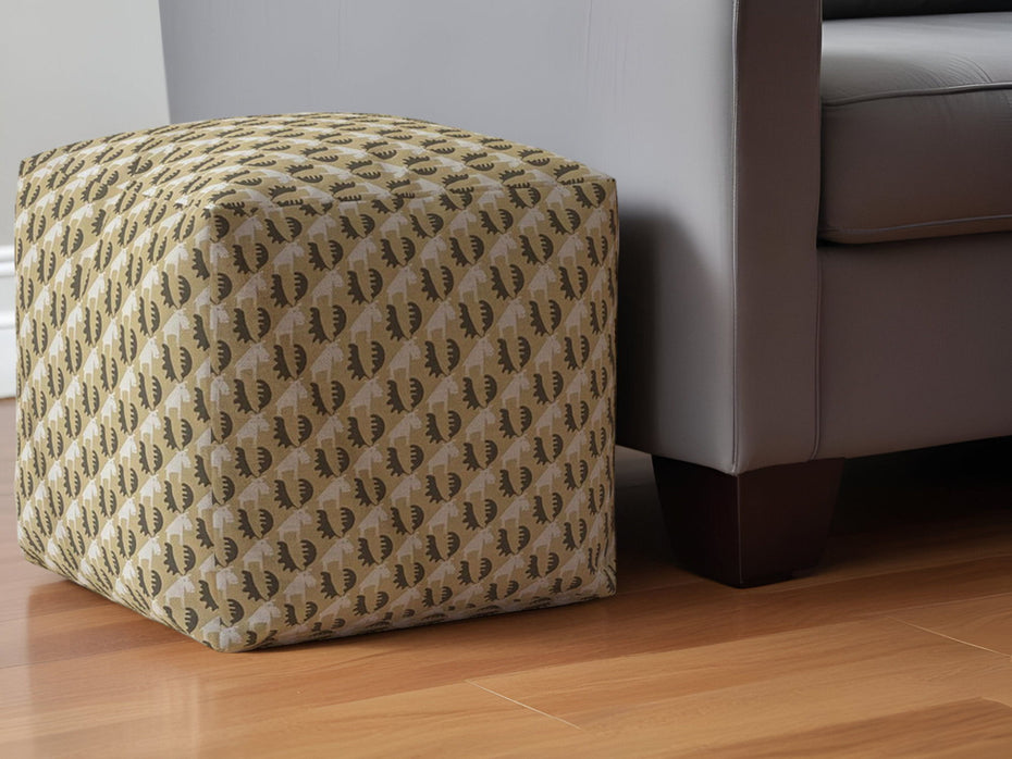 Cotton Animal Print Pouf Ottoman - Beige