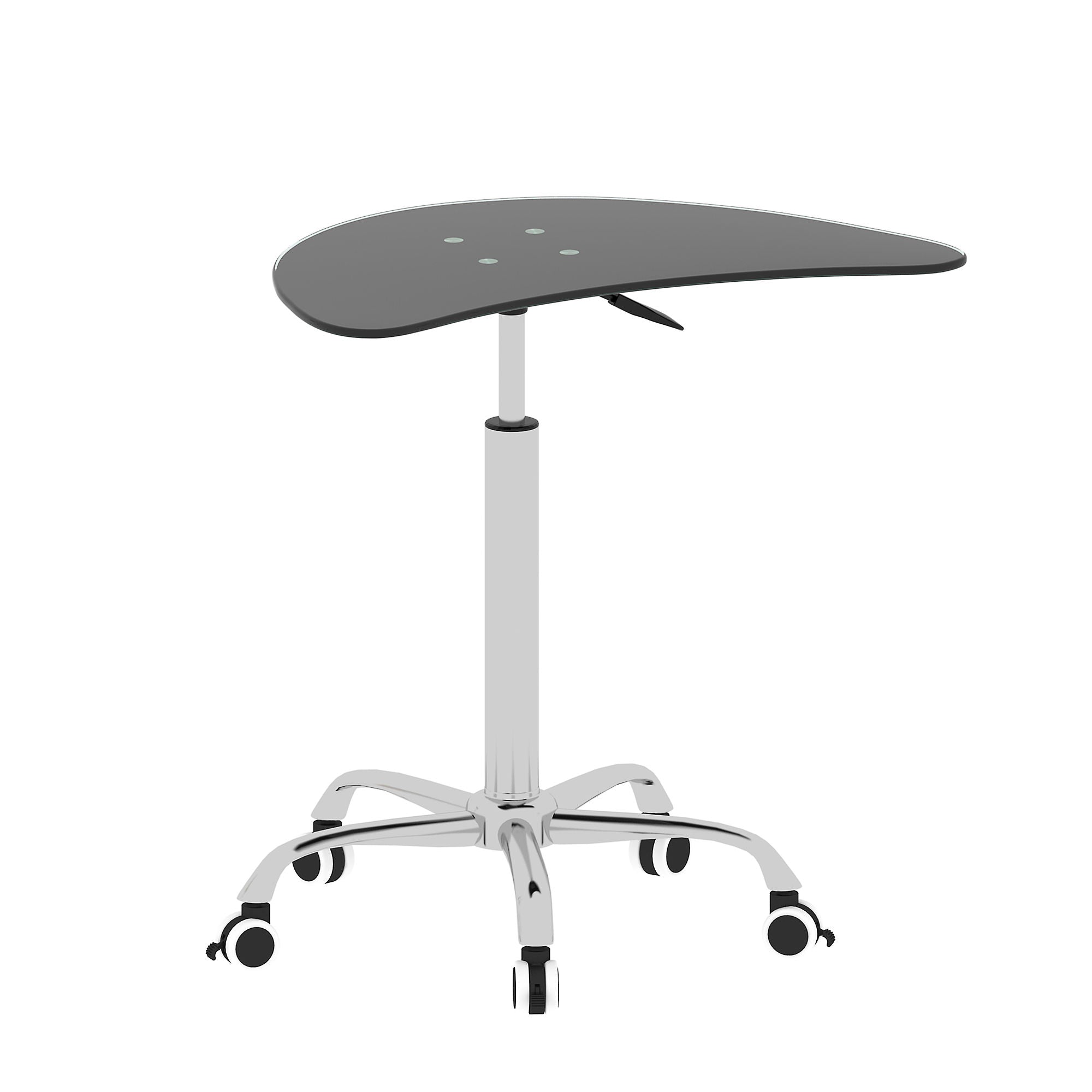 Adjustable Height Black Tempered Glass Table Desk Table With Lockable Wheels