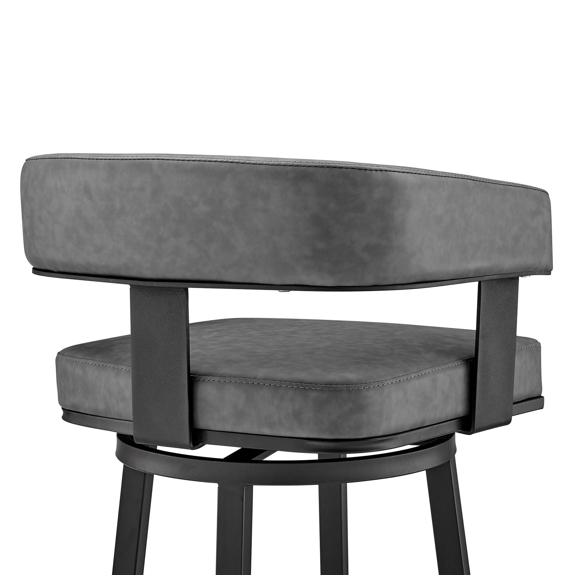 38" Faux Leather Swivel Low Back, Bar Height Bar Chair - Gray / Black