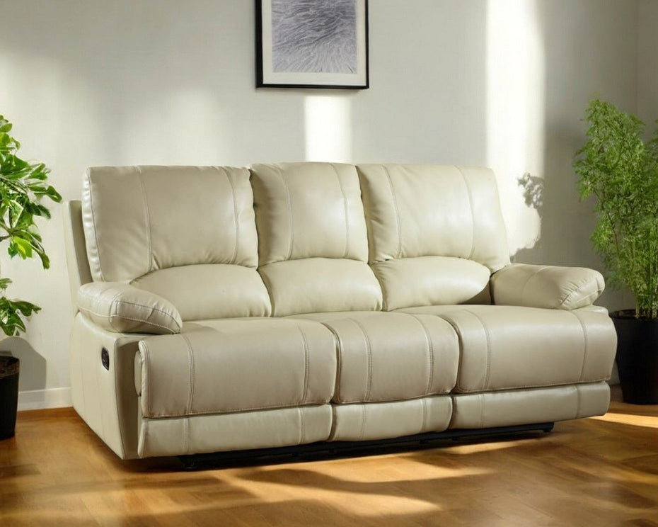 Sofa Faux Leather With Black Legs - Beige