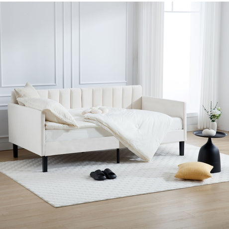 Elena - Boucle Upholstered Daybed, Ribbed Tufted Backrest - view 23