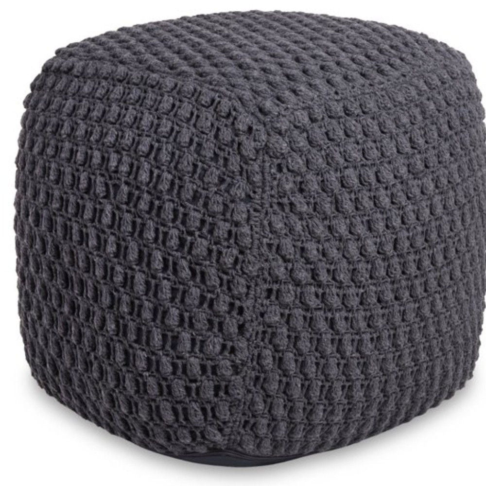 Cotton Blend Pouf Ottoman - Gray