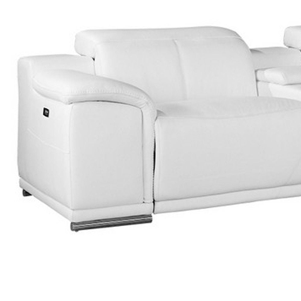 Italian Leather Power Reclining U Shaped Seven Piece Corner Sectional With Console - White