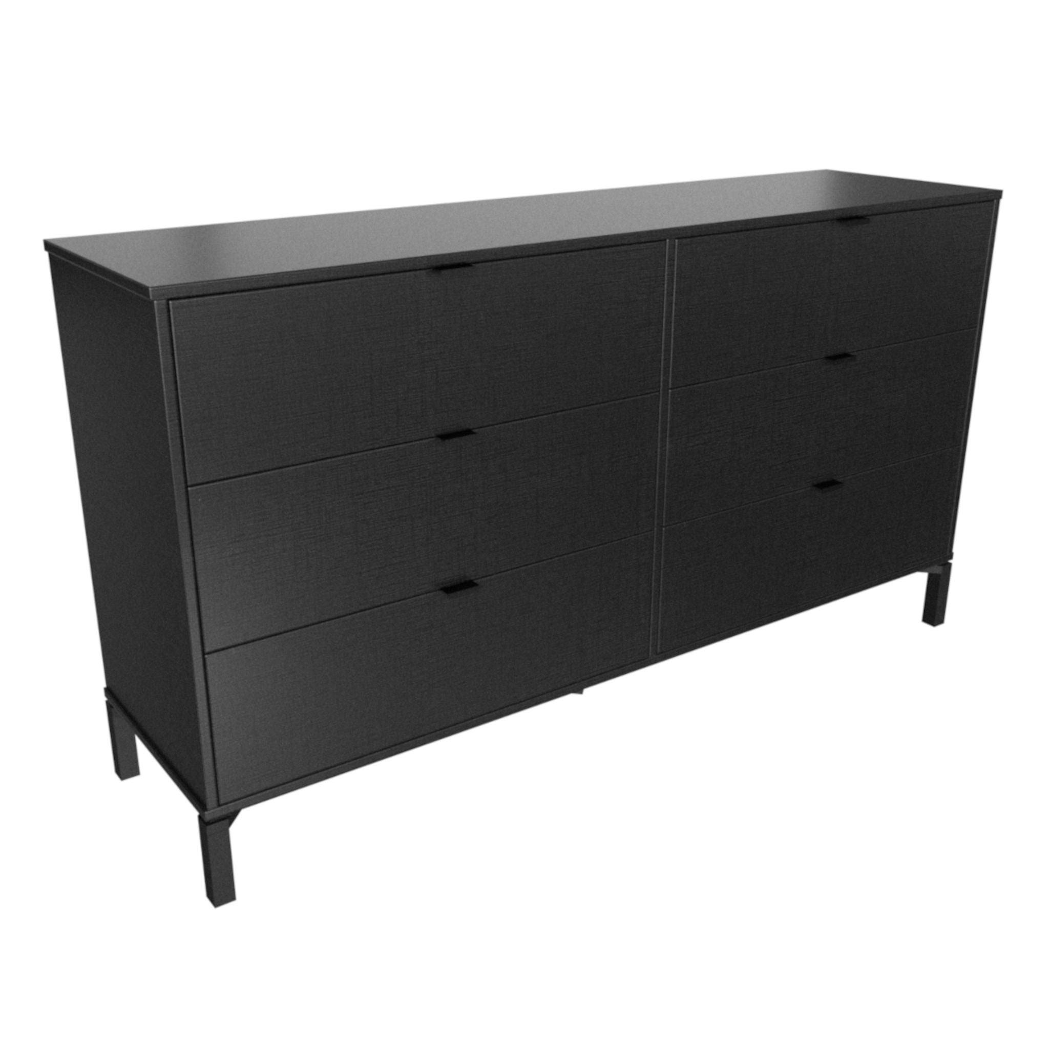 Six Drawer Double Dresser - Black Charcoal