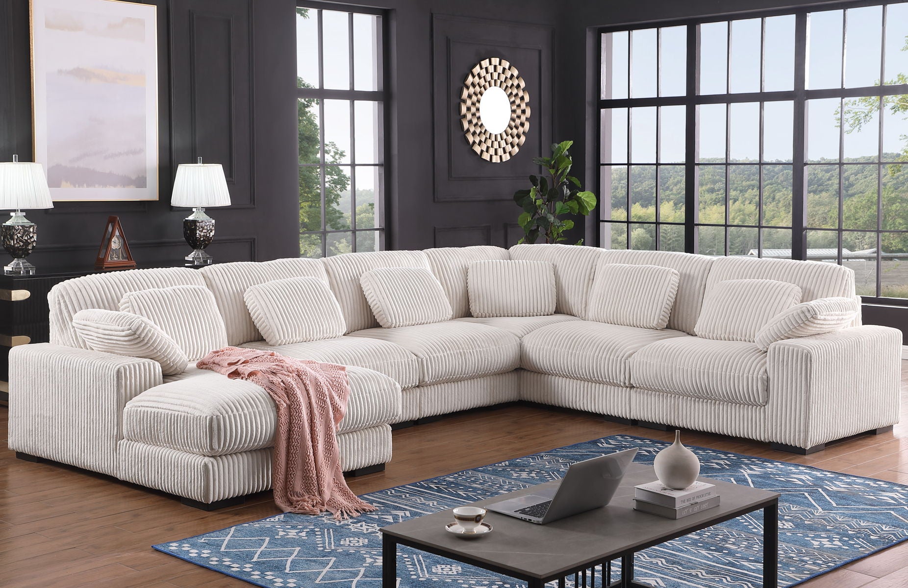 Nadine - Beige Corduroy Corner Sectional Sofa With Left Facing Chaise