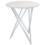 Bexter - Round Faux Marble Bistro Bar Table - Chrome by CoasterEveryday | Bel Furniture