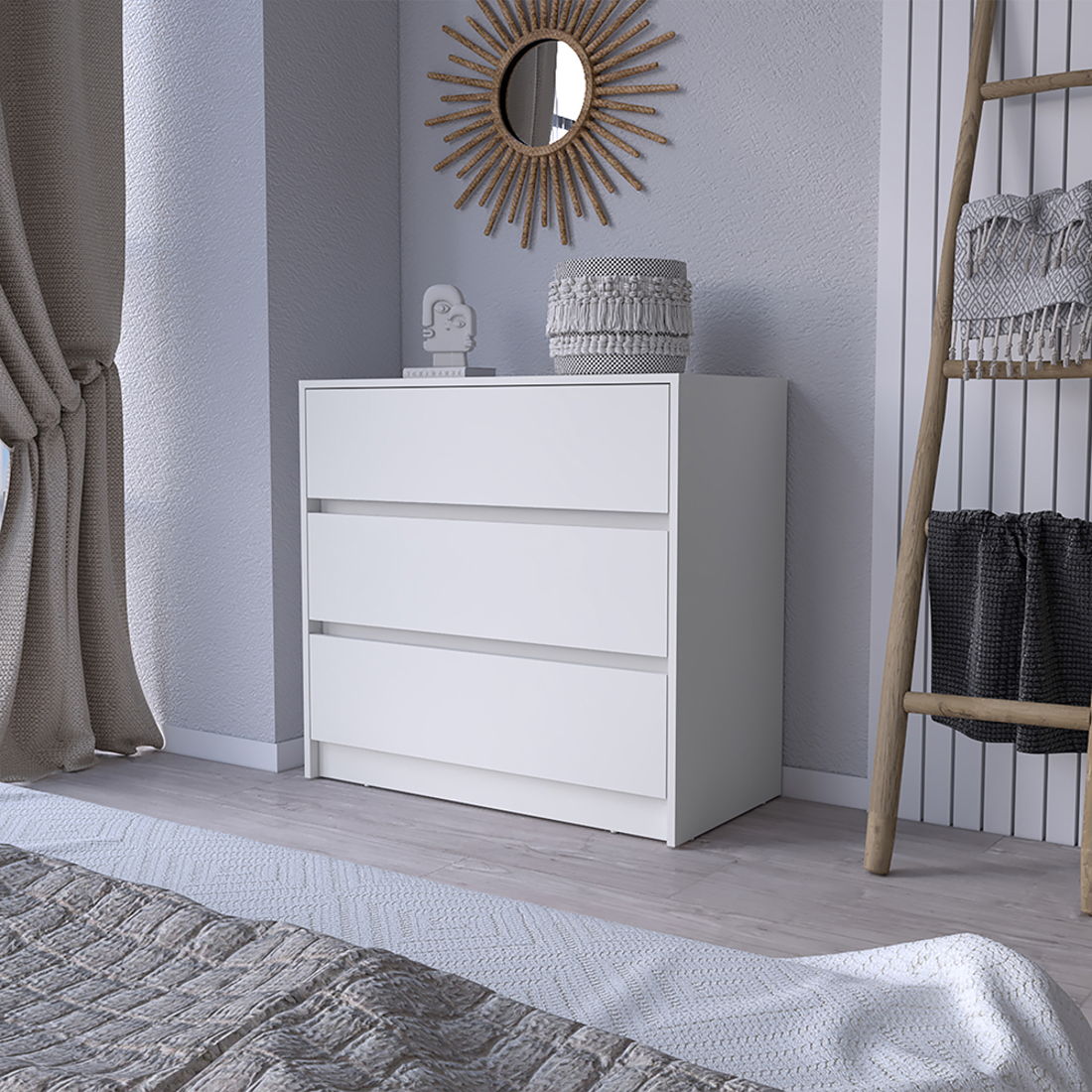 Wooden Three Drawer Dresser - White