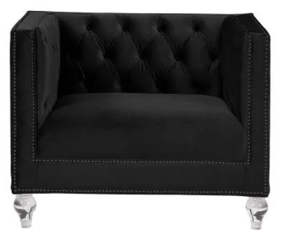 Velvet Tufted Arm Chair 40" - Black