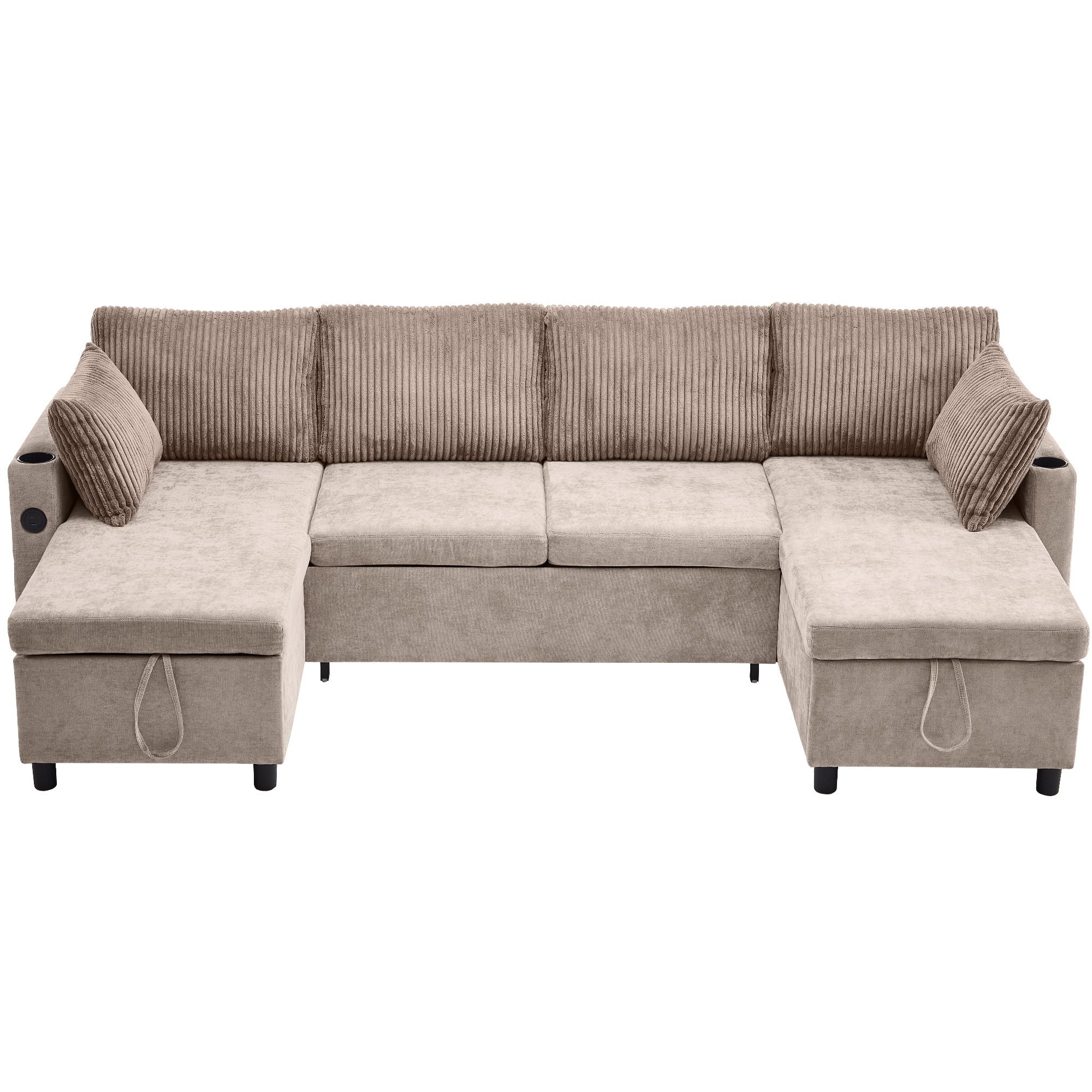 Sectional Sofa Pull Out Sofa Bed Versatile Sofa Sleeper With Large Storage Space, Two USB Ports And Two Cup Holders For Living Room