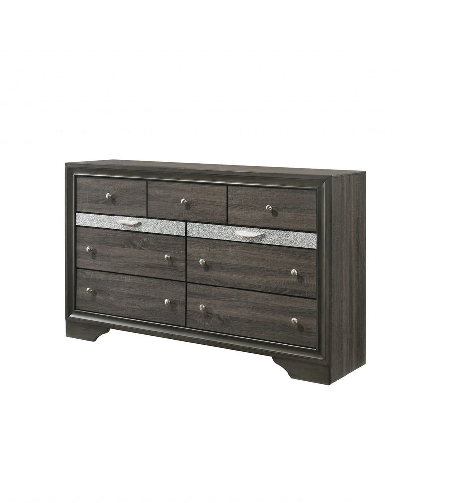 Solid Wood, Nine Drawer Triple Dresser - Gray