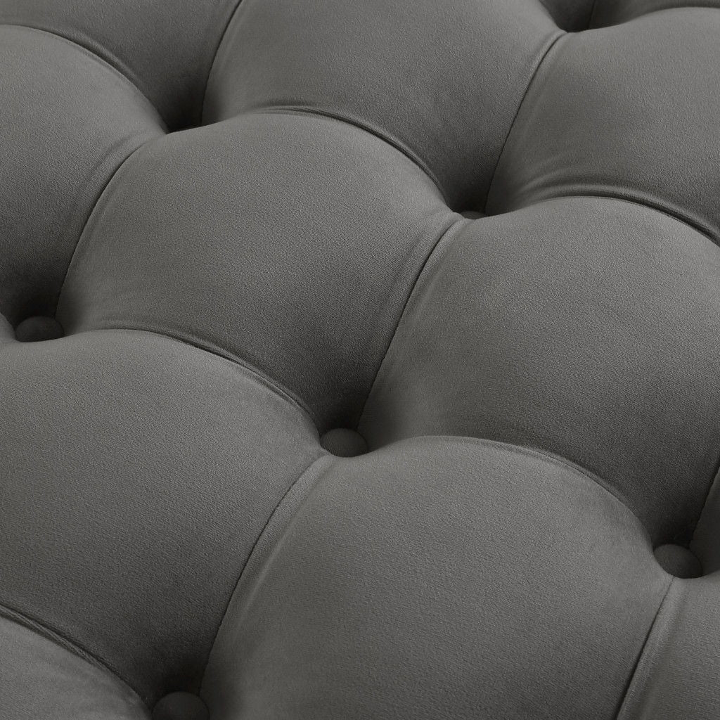 Velvet Rolling Tufted Round Cocktail Ottoman - Gray