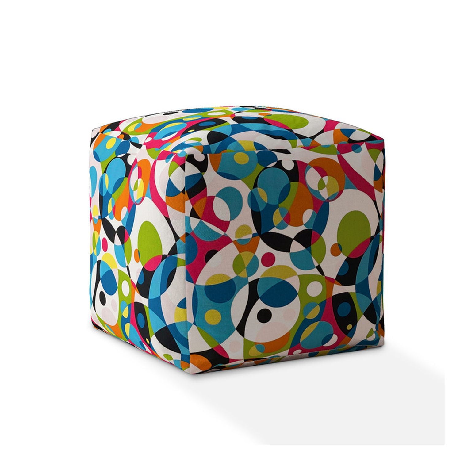 Cotton Patchwork Pouf Ottoman - Green / White