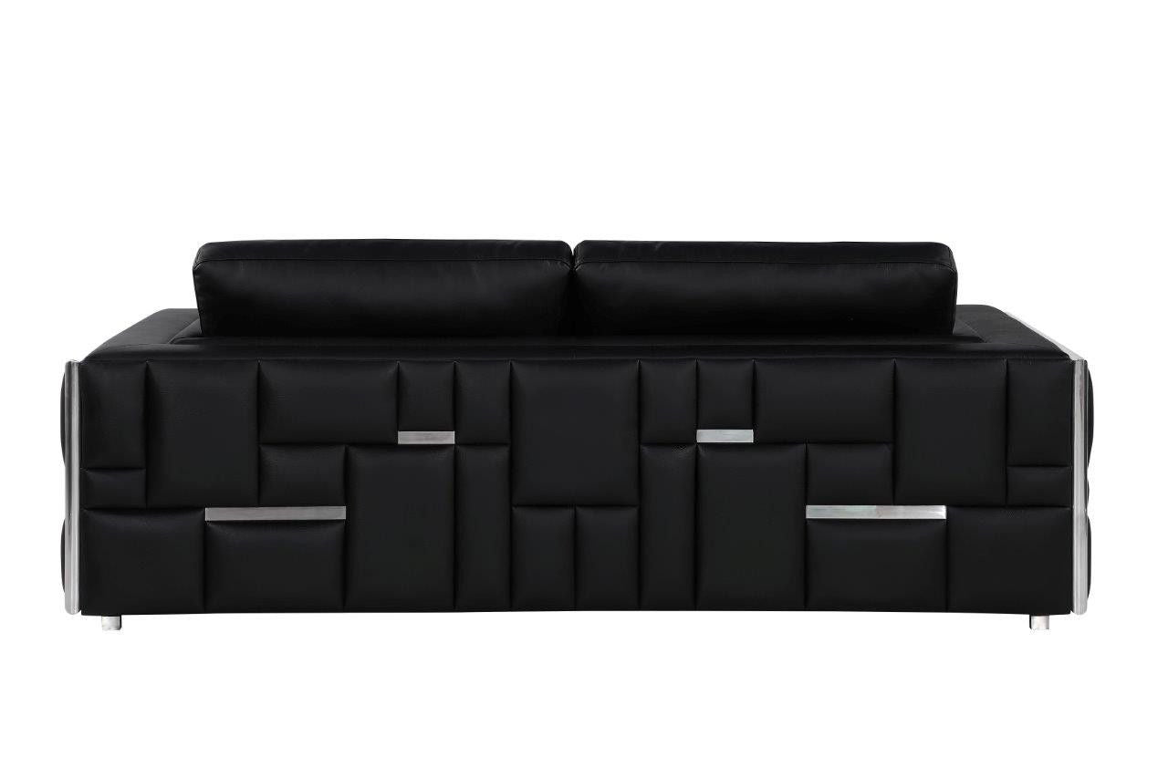 Italian Leather Sofa With Silver Legs - Black