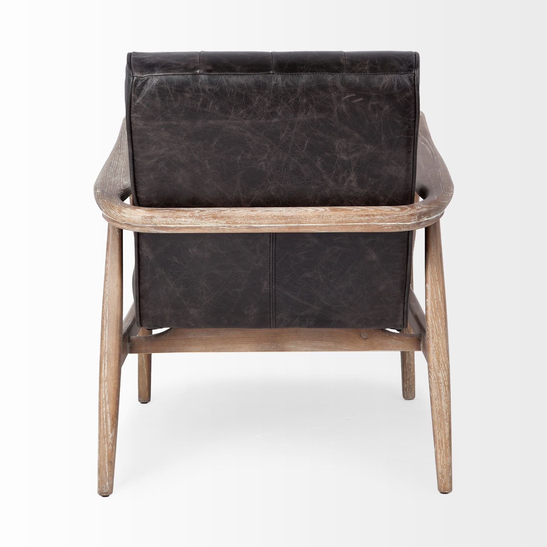 Leather Tufted Distressed Lounge Chair - Black / Brown