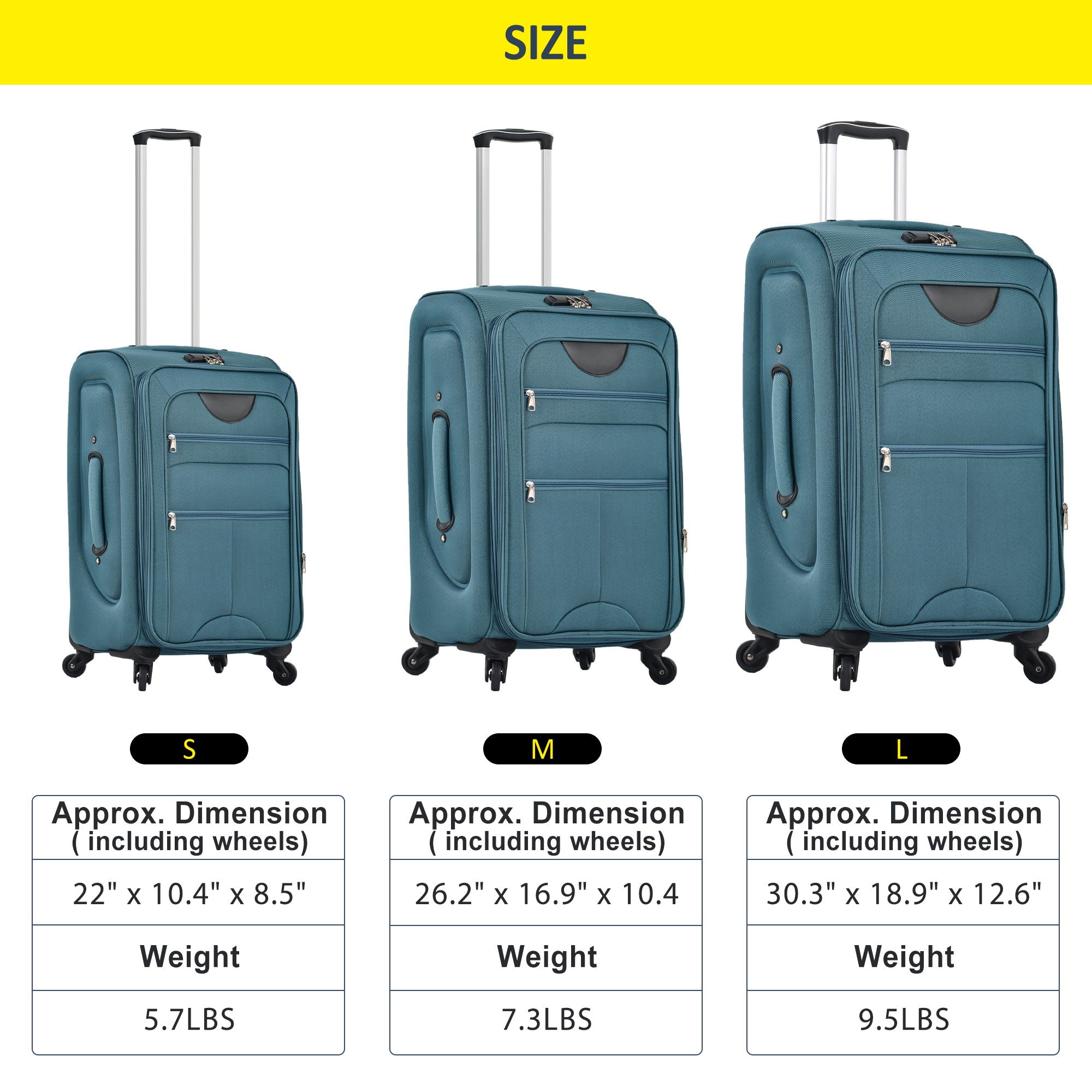 Softside Luggage Expandable 3 Piece Set Suitcase Upright Spinner Softshell Lightweight Luggage Travel Set