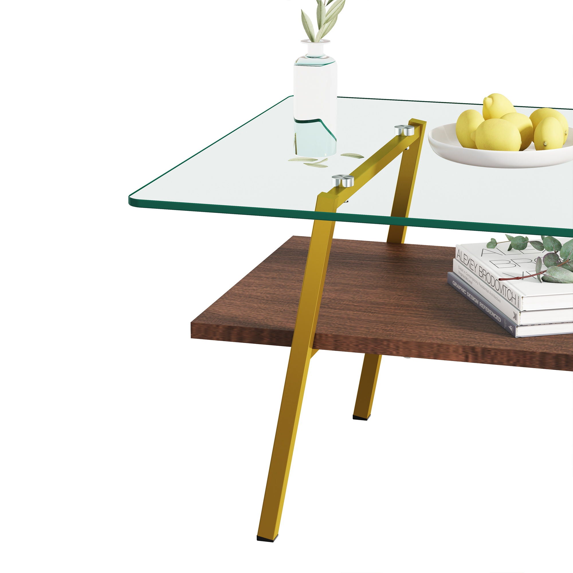 Rectangle Coffee Table, Tempered Glass Tabletop With Metal Legs, Modern Table For Living Room