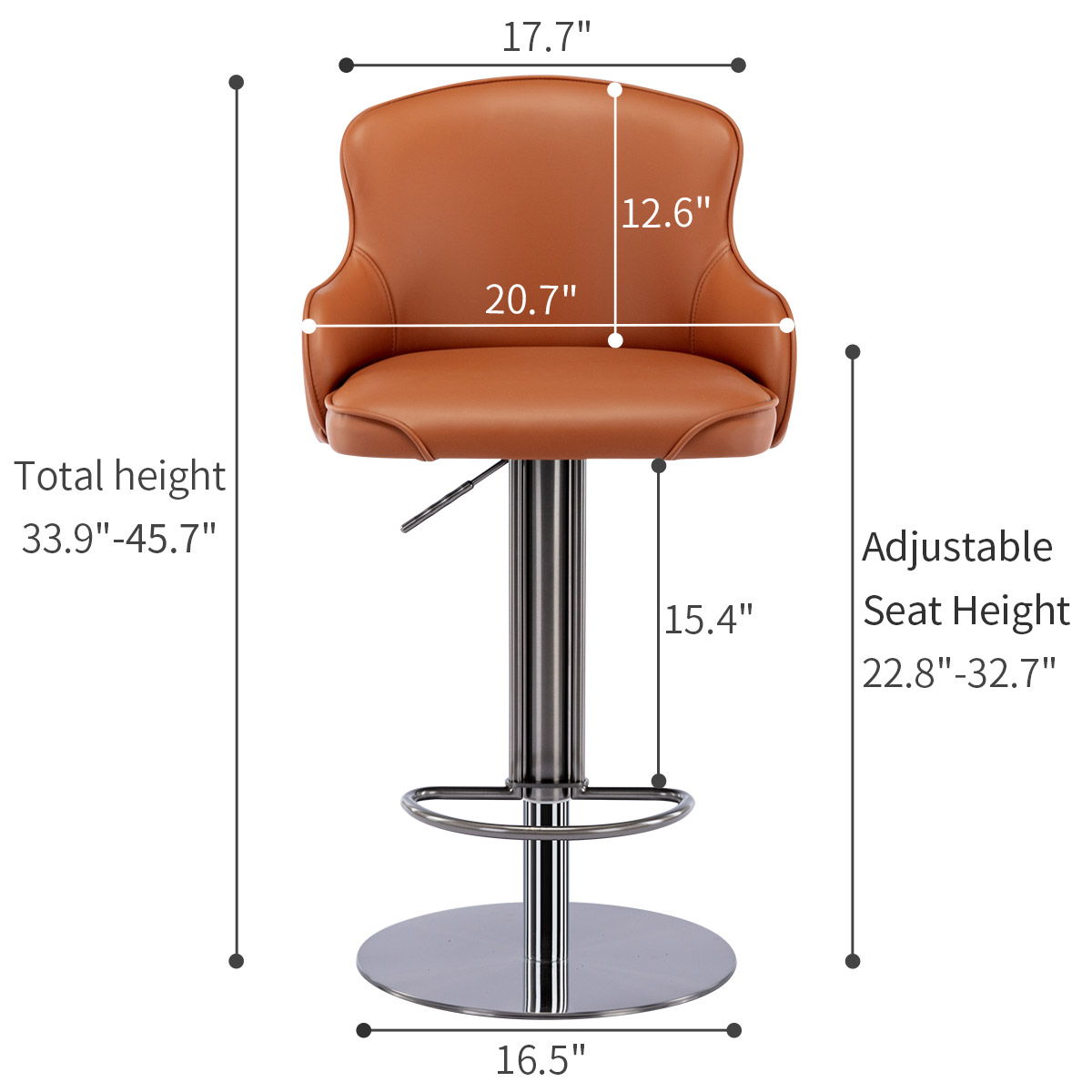 Titanium Stainless Steel Bar Stool, Grade Modern Leather Bar Chair With Backrest, Swivel Adjustable Height For Kitchen Counter And Dining Room