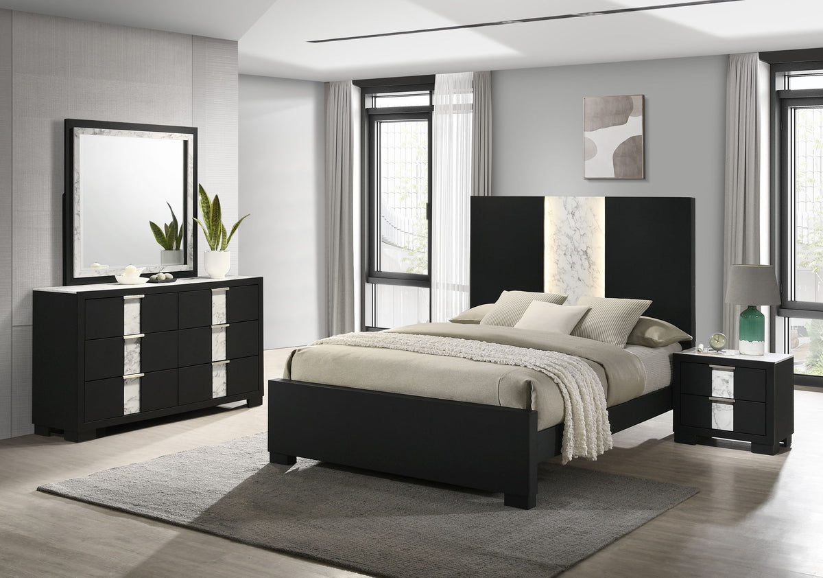 Rangley - Bedroom Set Black 4 Pc. Bed, Dresser, Mirror, Nightstand by Crown Mark | Bel Furniture