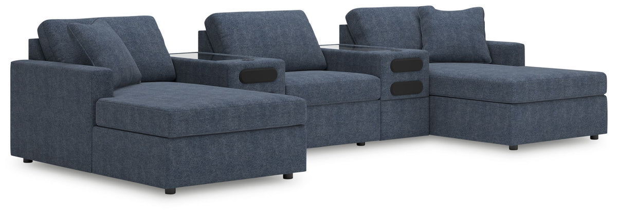 Modmax - Ink - Sectional Blue 5 Pc. Double Chaise Sectional With Audio System Consoles by Signature Design by Ashley® | Bel Furniture