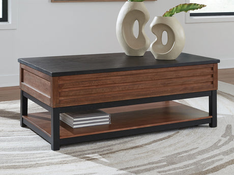 Kallari - Lift Top Cocktail Table - Warm Brown / Black - view 7