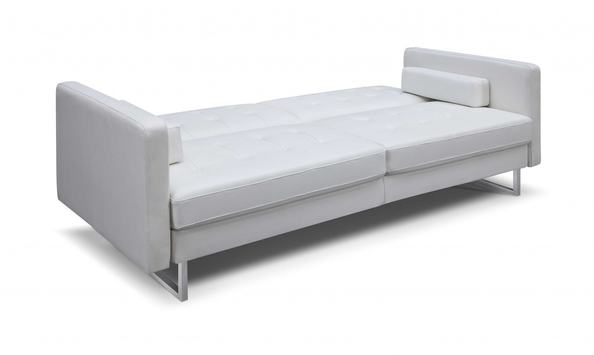 Faux Leather Sofa With Silver Legs - White