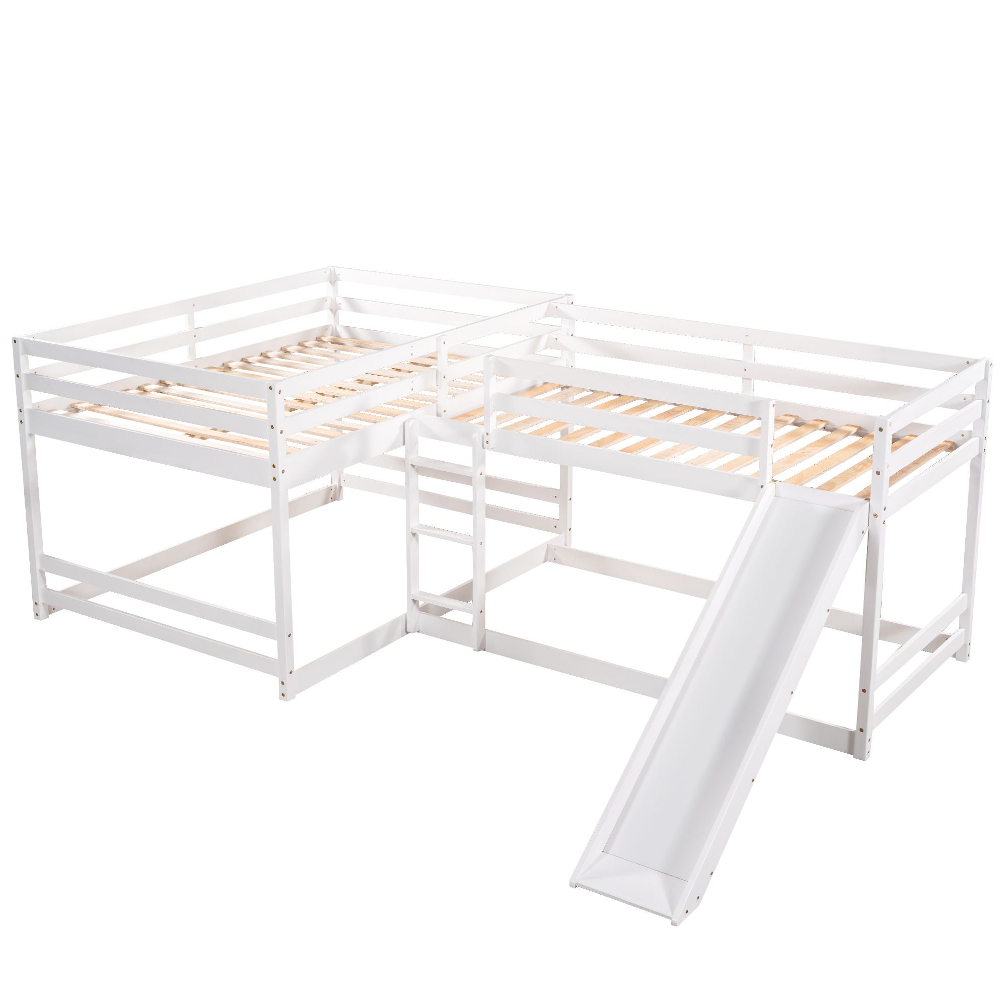 L-Shaped Bunk Bed With Slide And Short Ladder