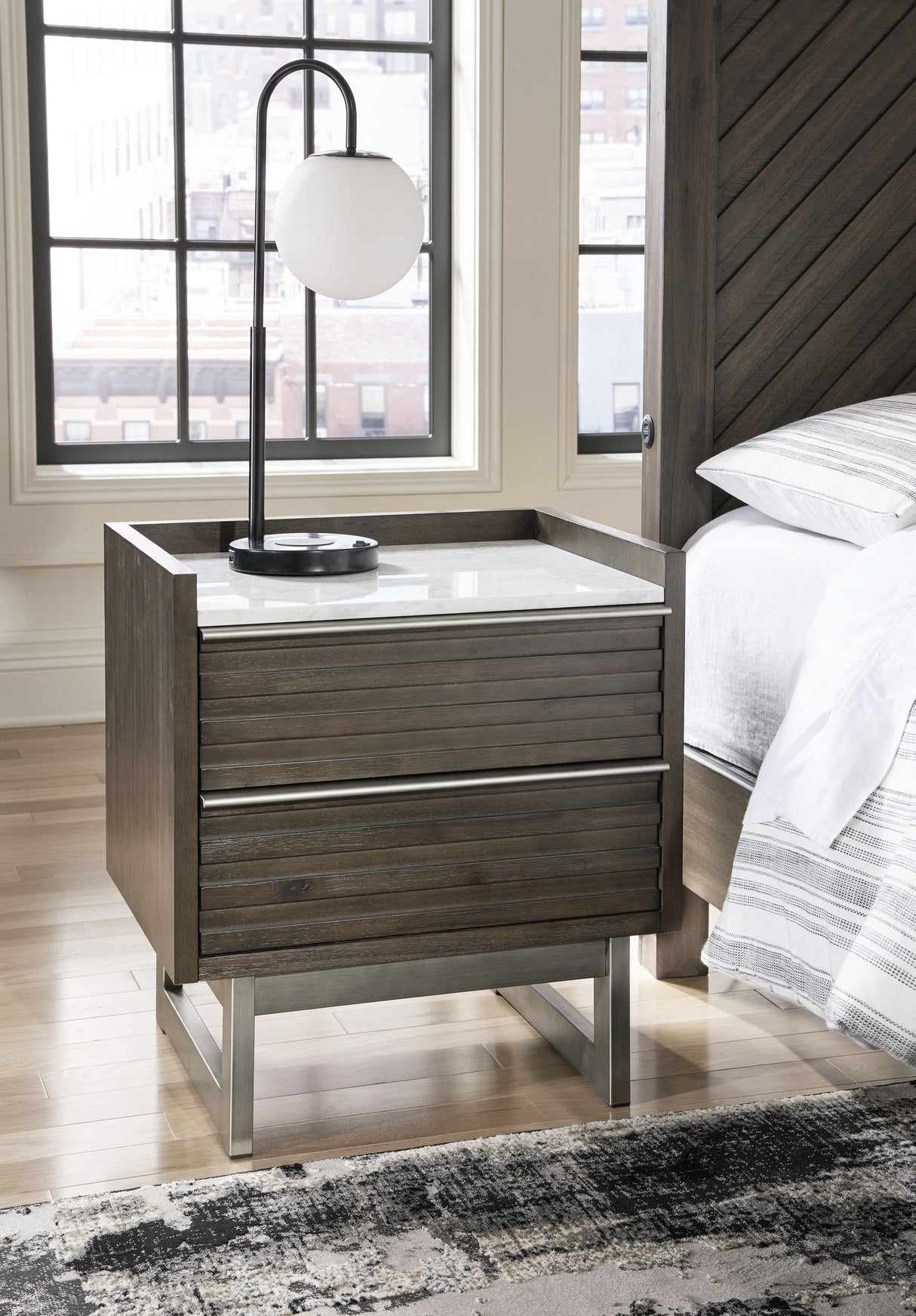 Arkenton - Grayish Brown / White - Two Drawer Night Stand by Ashley® | Bel Furniture