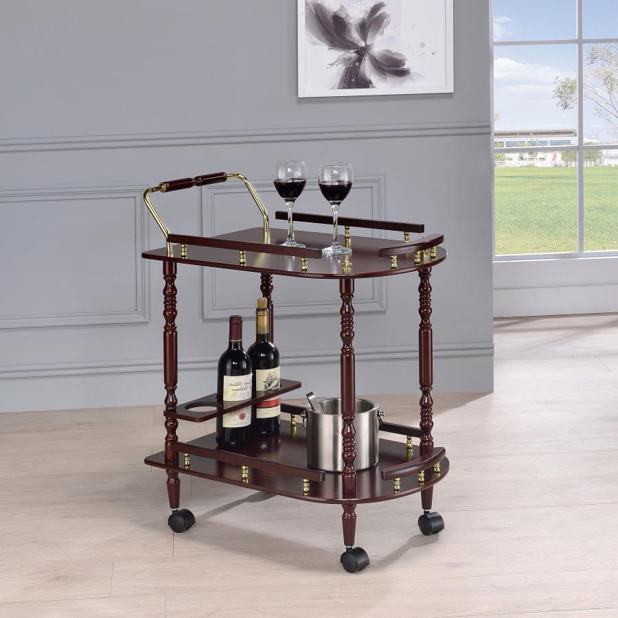 Palmer - 2-Tier Rectangular Wood Bar Cart - Merlot by CoasterEveryday | Bel Furniture
