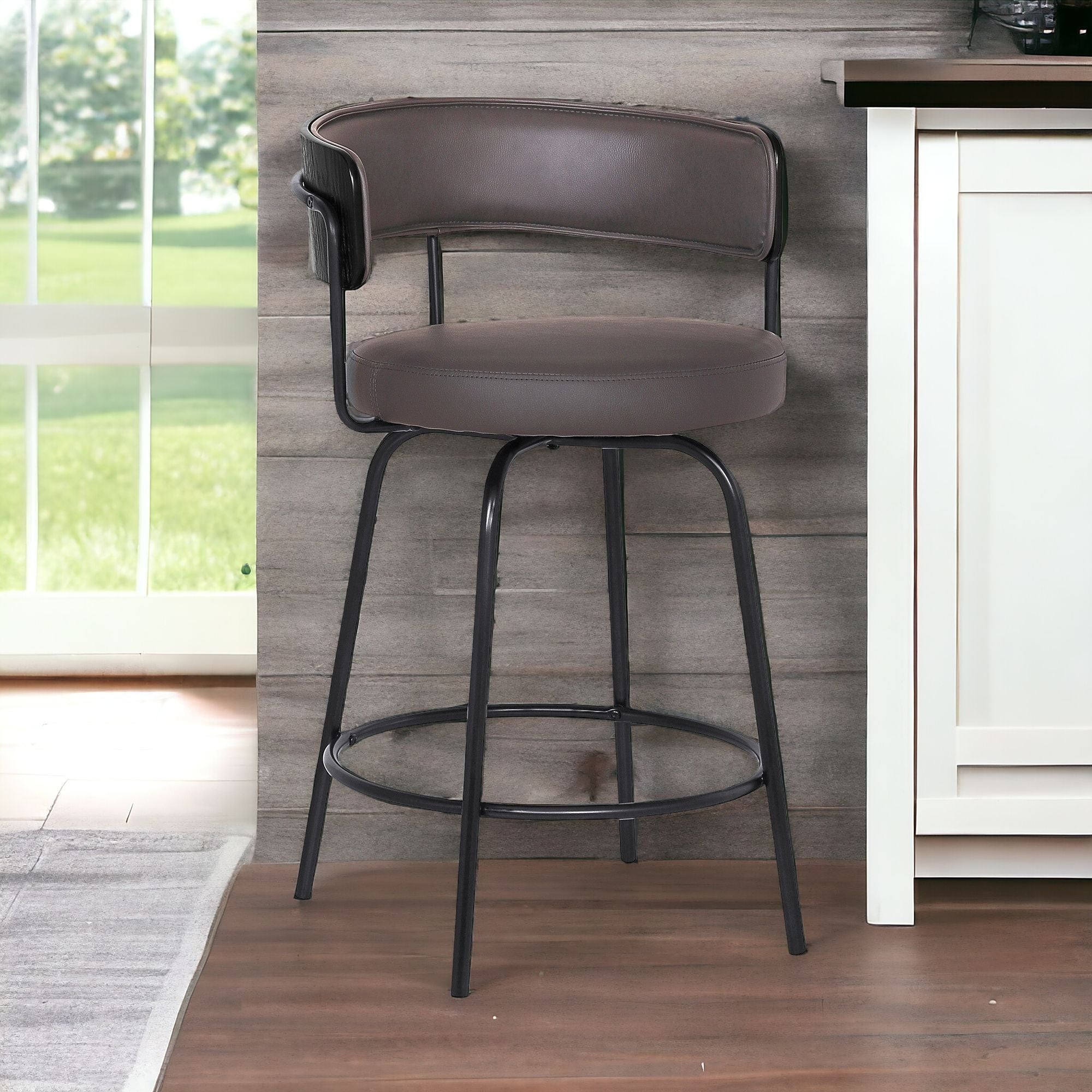 34" Faux Leather Swivel Counter Height Bar Chair - Gray / Black