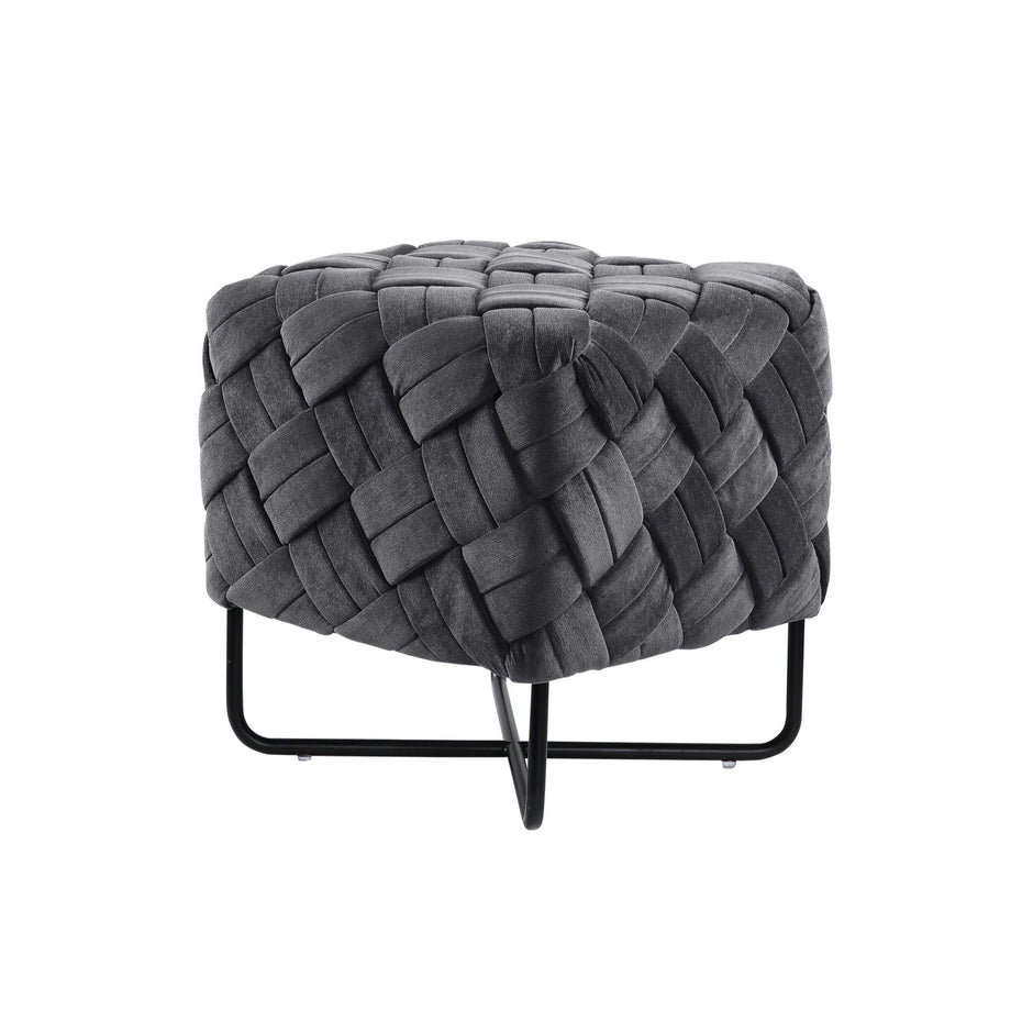 Velvet Cube Ottoman - Gray / Black