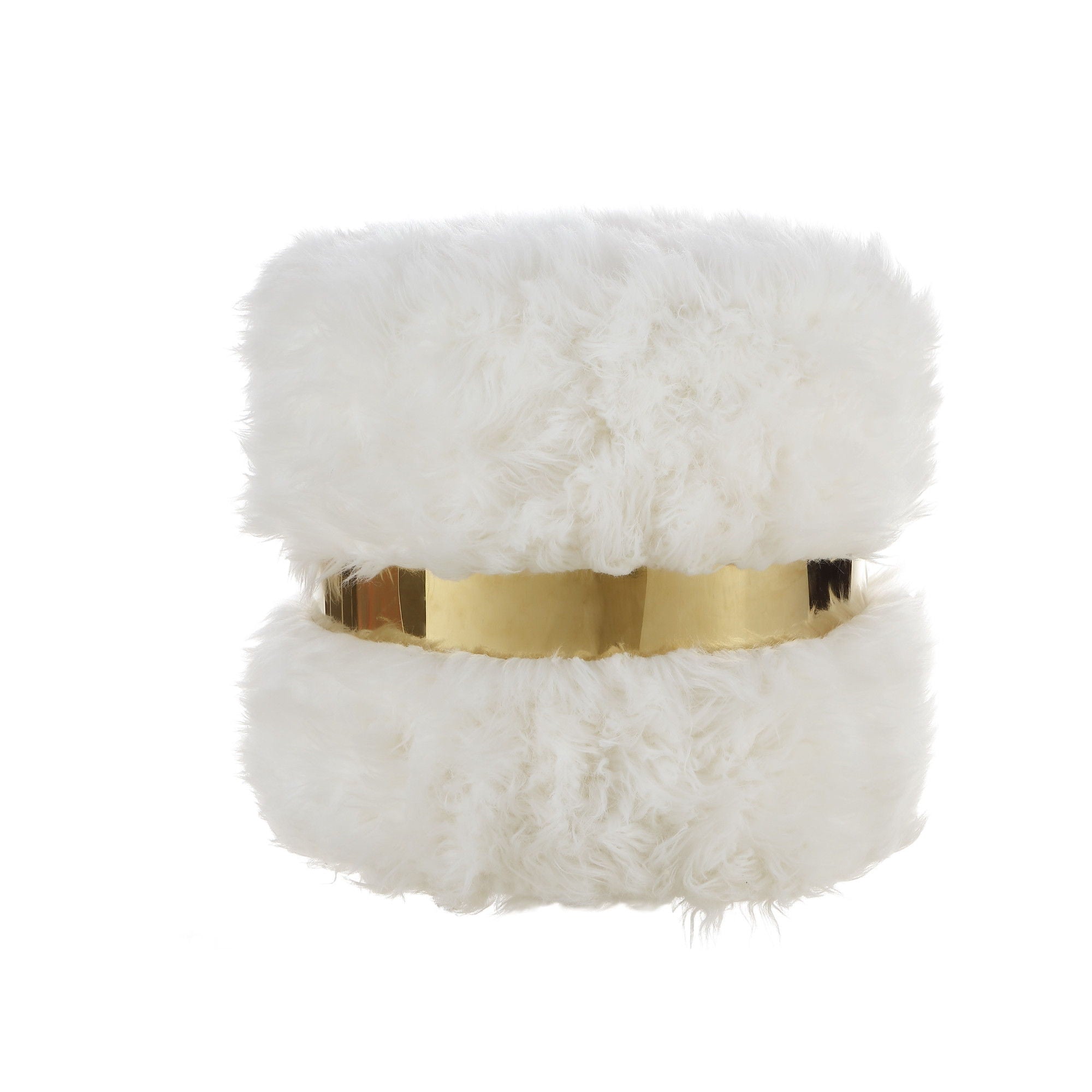 Faux Fur Round Ottoman - Cream