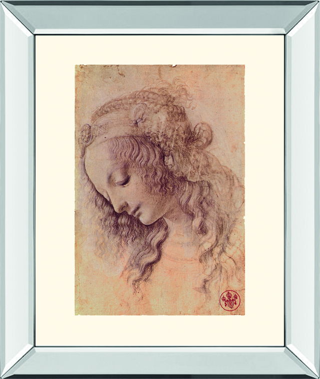 Testa Di Donna Di Profilo By Leonardo Da Vinci - Mirror Framed Print Wall Art - Beige