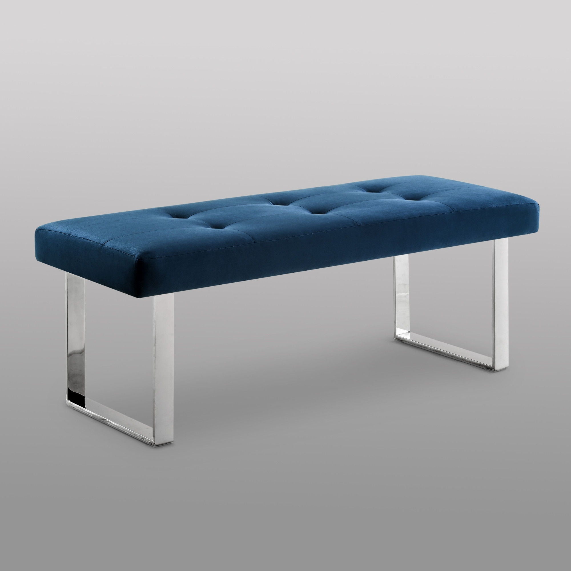 Upholstered Velvet Bench - Silver / Navy Blue