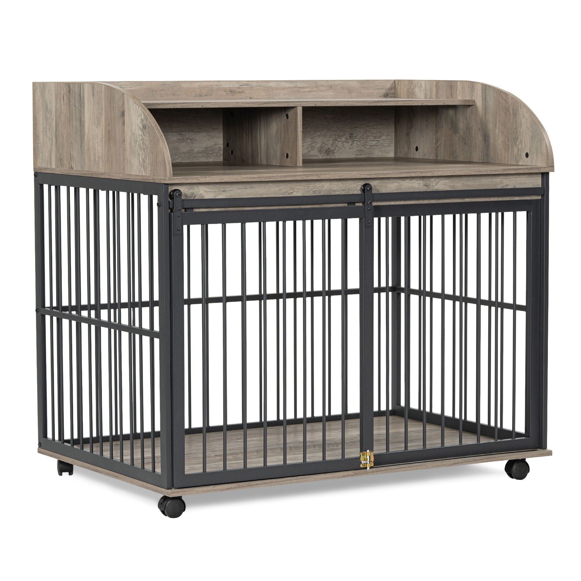 Heavy Duty Dog Crate Furniture For Medium Dog With Lockable Wheels, Wooden Dog Crate Dog Kennel, End Table Crate With Double Layer Storage