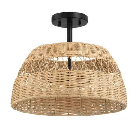 Twinkle - Double Lights Semi Flush With Shade - Black / Rattan - view 9
