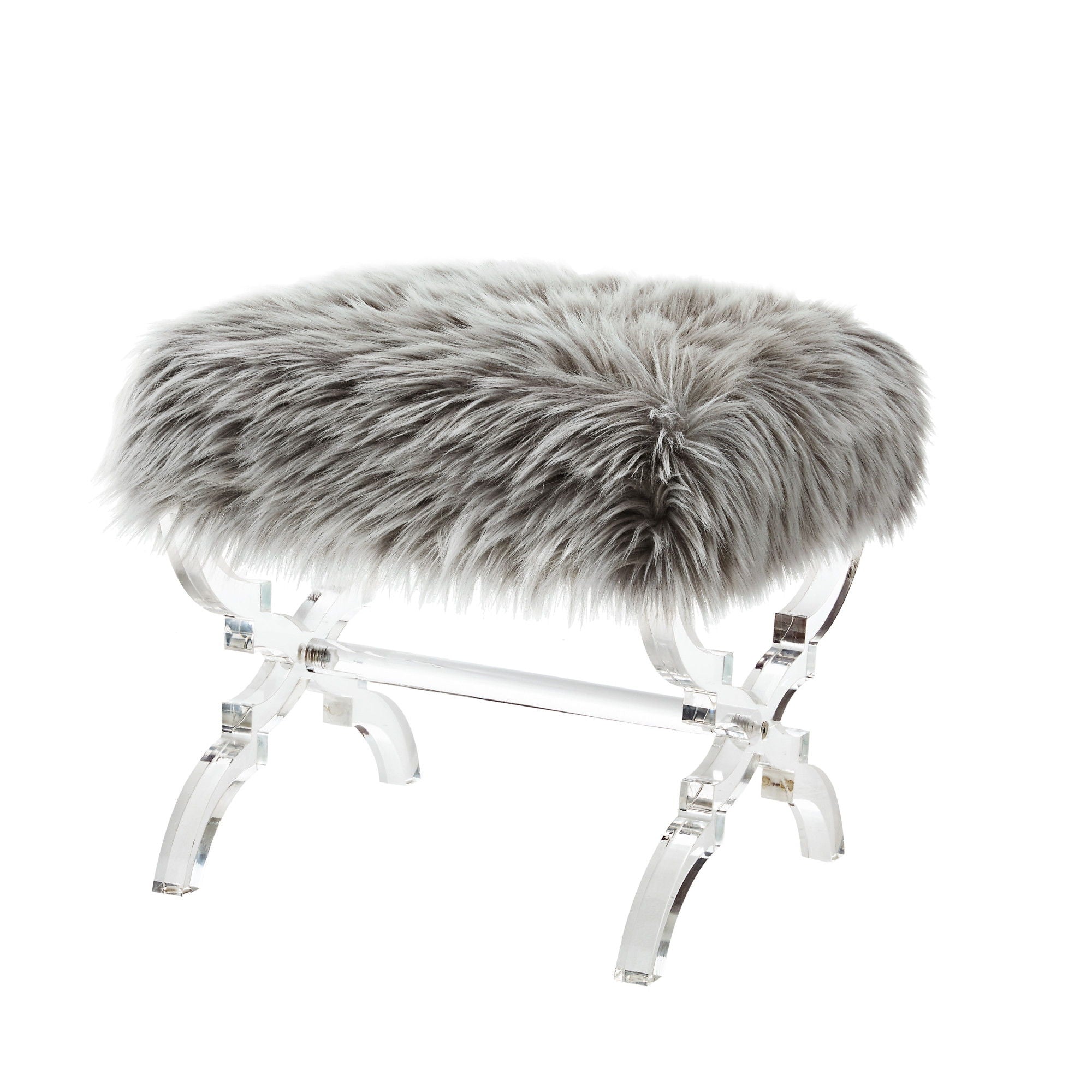 Faux Fur Ottoman - Gray / Clear