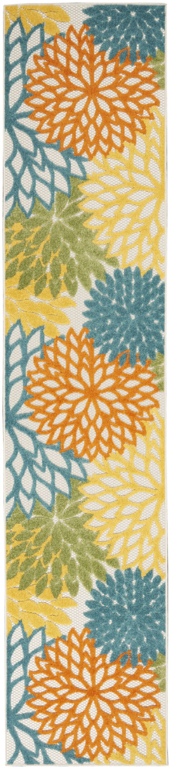 2' X 10' Floral Non Skid Indoor / Outdoor Runner Rug - Turquoise