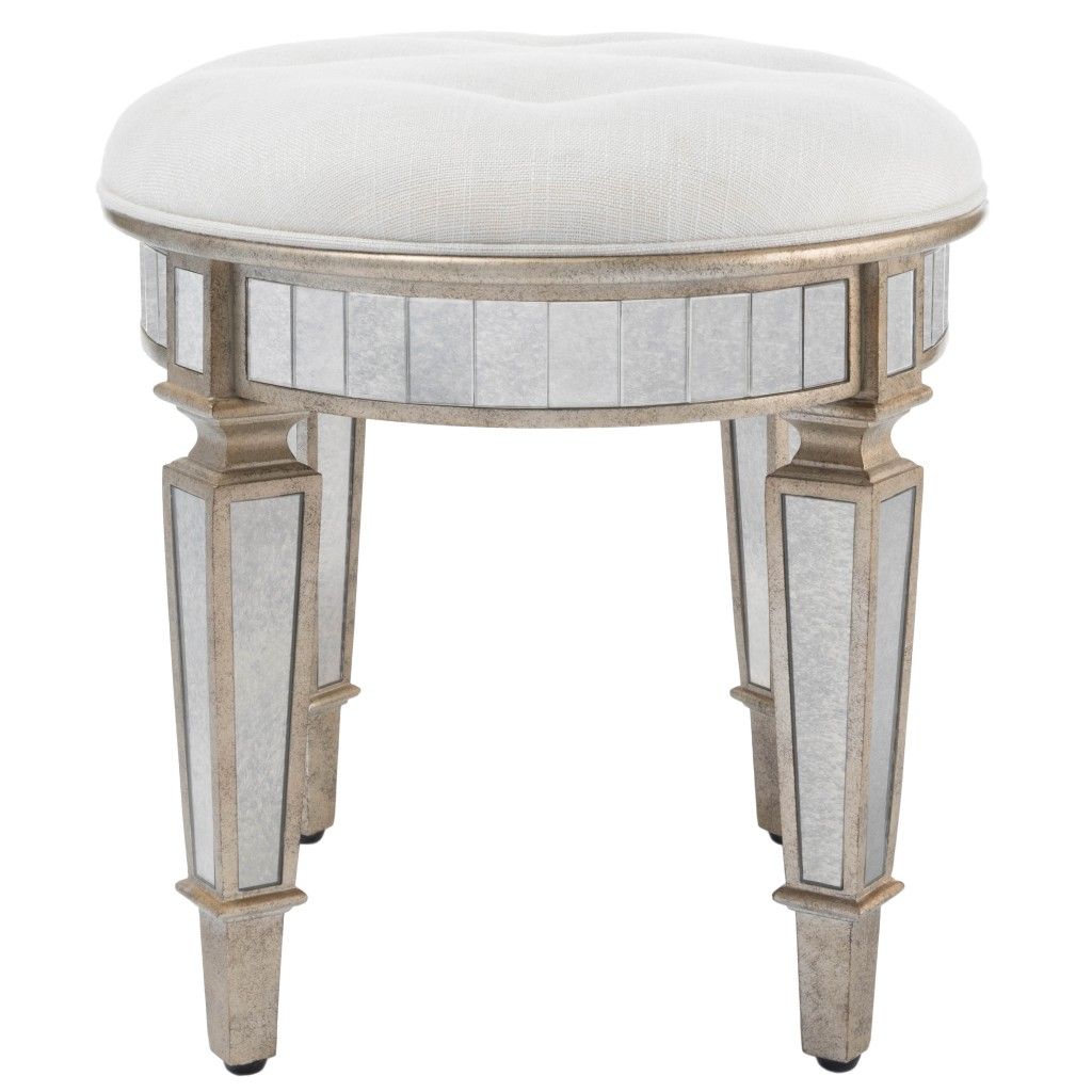 Linen Metallic Round Ottoman - Silver / Cream