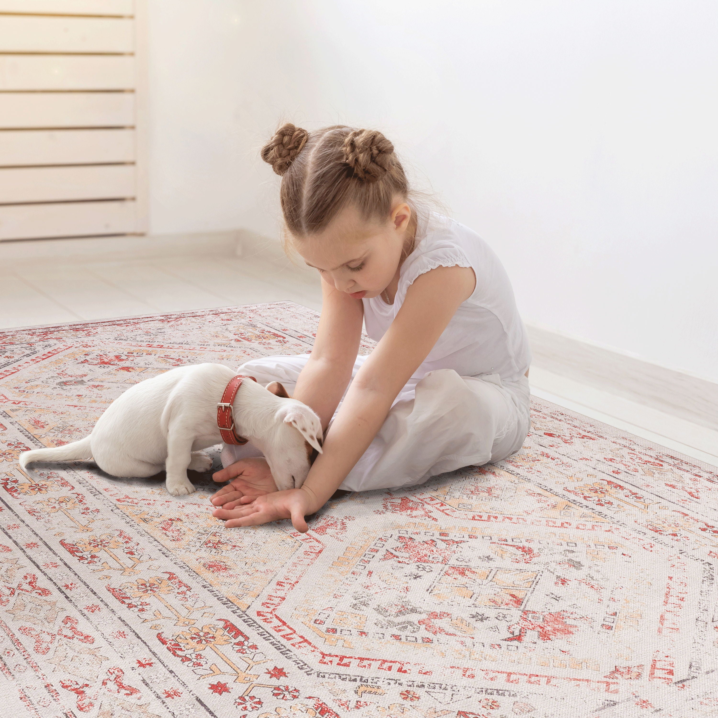 2' x 3' Machine Washable Area Rugs, Low-Pile, Non-Slip, Non-Shedding, Foldable, Kid & Pet Friendly - Beige