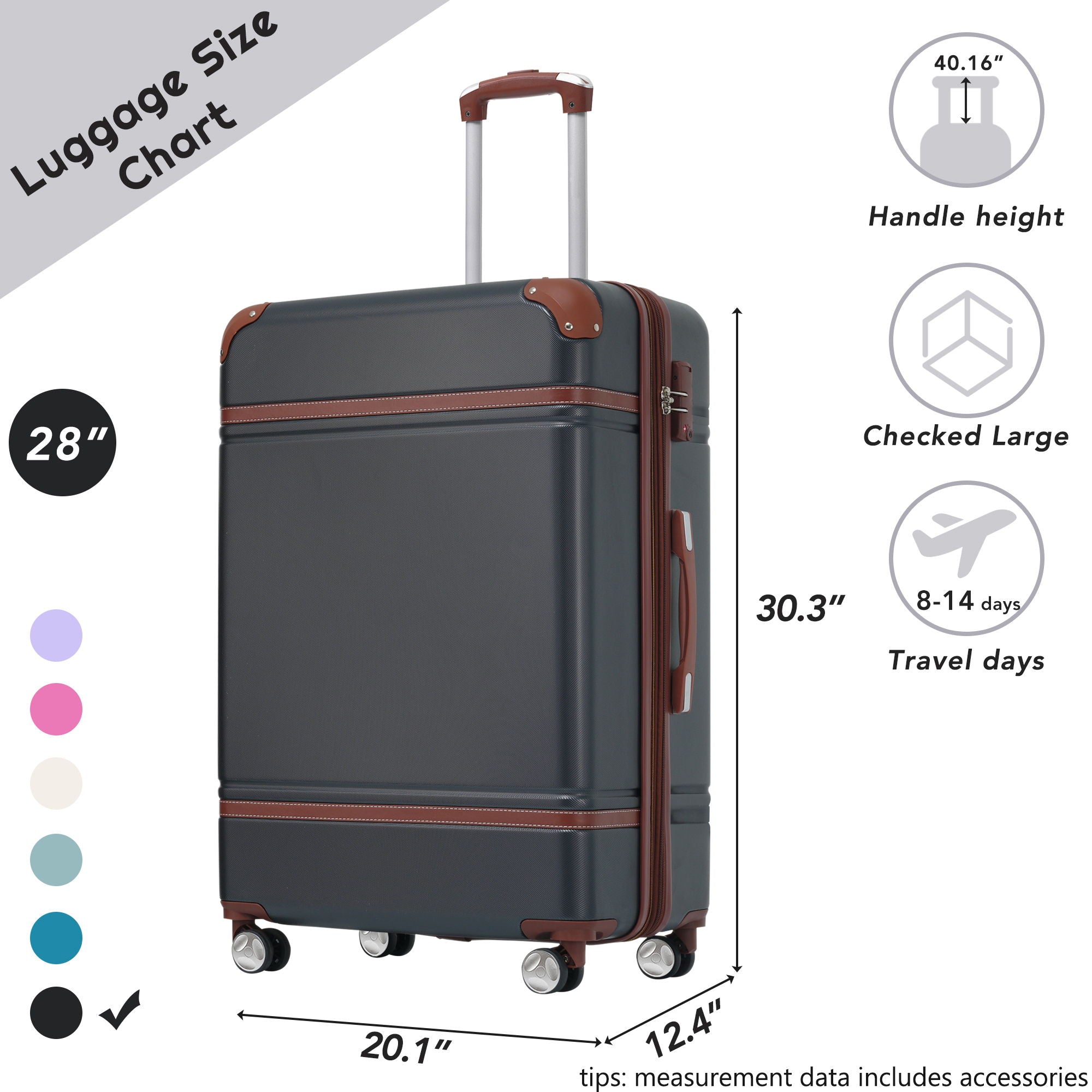 Hardshell Luggage With Tsa Lock, 28" Expandable Lightweight Suitcase With Spinner Wheels, Single Vintage Luggage