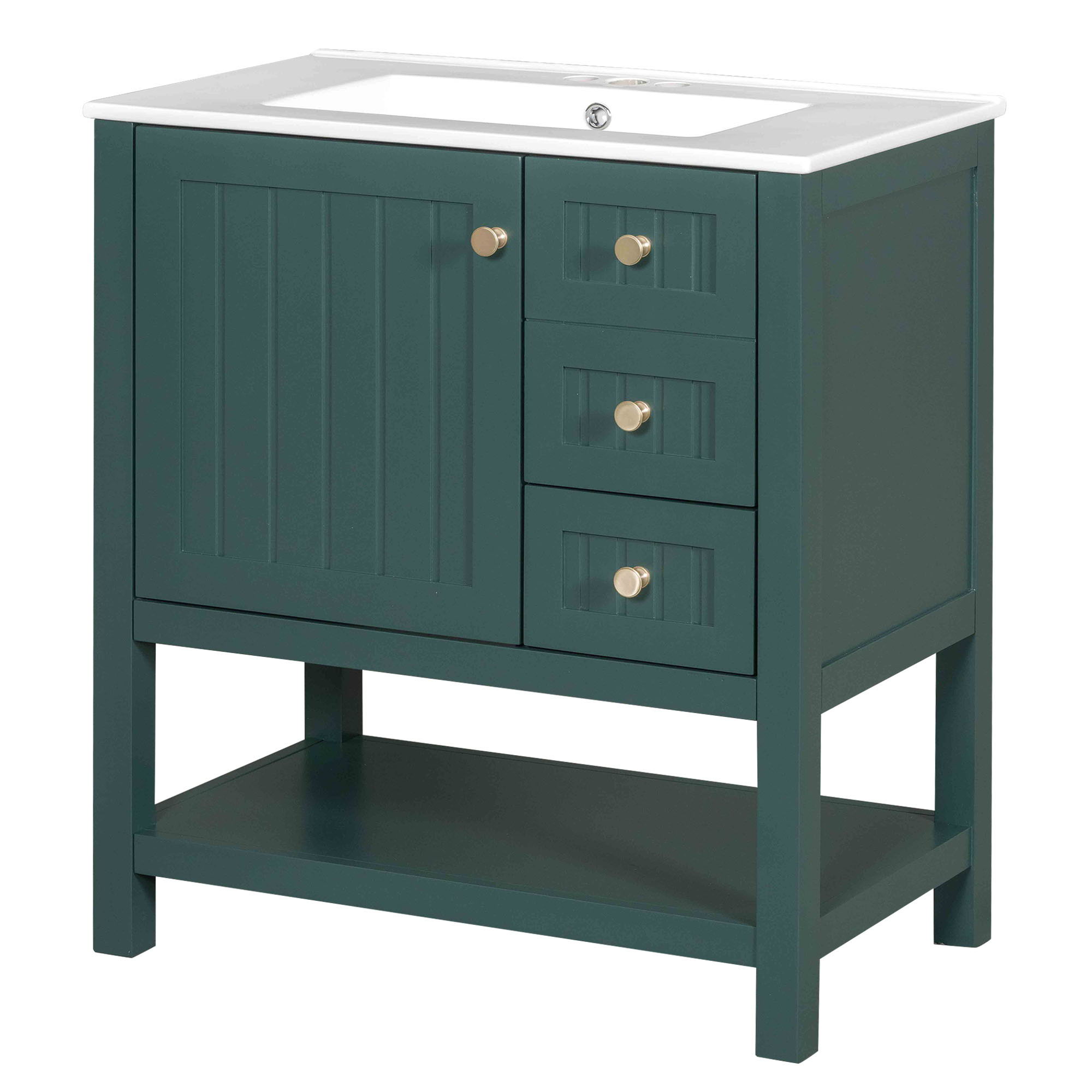 Transitional Style Bathroom Vanity Cabinet Combo With Ceramic Sink